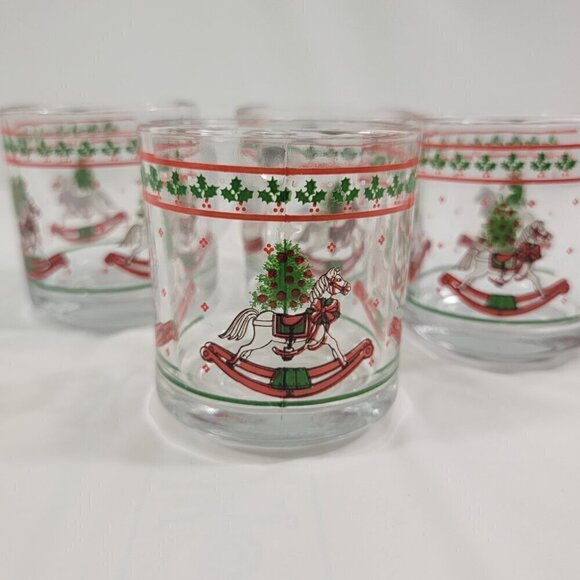Anchor Hocking Christmas Memories Holly Rocking Horse Drink Glasses - Set of 4 - Picture 15 of 16